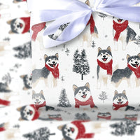 Winter Dog Gift Wrap Roll, Siberian Husky Christmas Wrapping Paper, Adorable Puppy Holiday Wrapping Paper, Husky Pet Lover Christmas Gift Wrap
