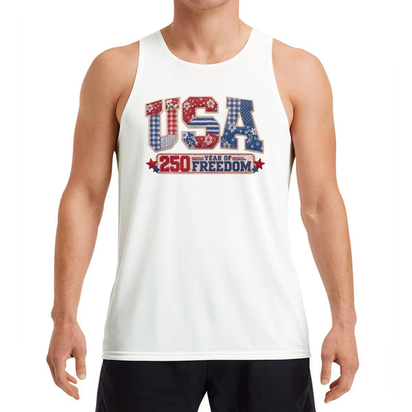 USA 250 Year of Freedom Tank Top | Patriotic Patchwork Quilt Style Americana Design | Soft Breathable Unisex Fit | 4th of July Gift for Patriots