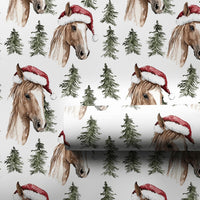 Equestrian Santa Hat Pine Tree Gift Wrap, Horse Christmas Wrapping Paper, Watercolor Horse Wrapping Paper, Country Holiday Horse Gift Wrap