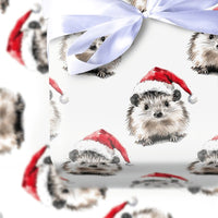 Santa Hat Animal Gift Wrap, Hedgehog Christmas Wrapping Paper, Adorable Hedgehog Holiday Wrapping Paper, Winter Wildlife Festive Wrapping Paper
