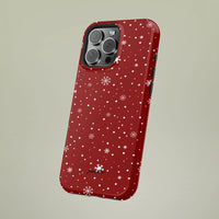 Winter Snowfall iPhone Tough Phone Case, Red Snowflake Phone Case, Festive Christmas Holiday Phone Case, Dual-Layer Phone Cover