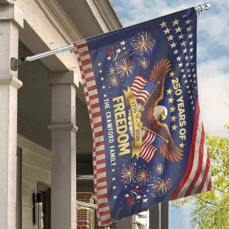 Personalized Patriotic House Flag | 250 Years of Freedom 1776-2026 | Weather-Resistant Polyester | American Eagle Yard Decor Gift for Family