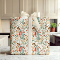 Floral Catholic Holiday Gift Wrap, Virgin Mary and Baby Jesus Wrapping Paper, Religious Baptism Paper, Christian Christmas Present Wrap