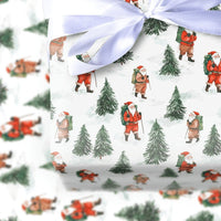 Snowy Pine Forest Gift Wrap, Hiking Santa Christmas Wrapping Paper, Outdoor Adventurer Holiday Wrapping Paper, Hiker Winter Gift Wrap Roll