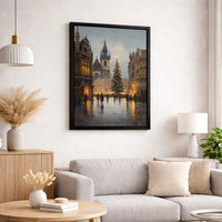 Snowy Old Town Poster, Prague Christmas Market Wall Art, Winter Prague Digital Download, European Travel Print, Festive City Skyline Art