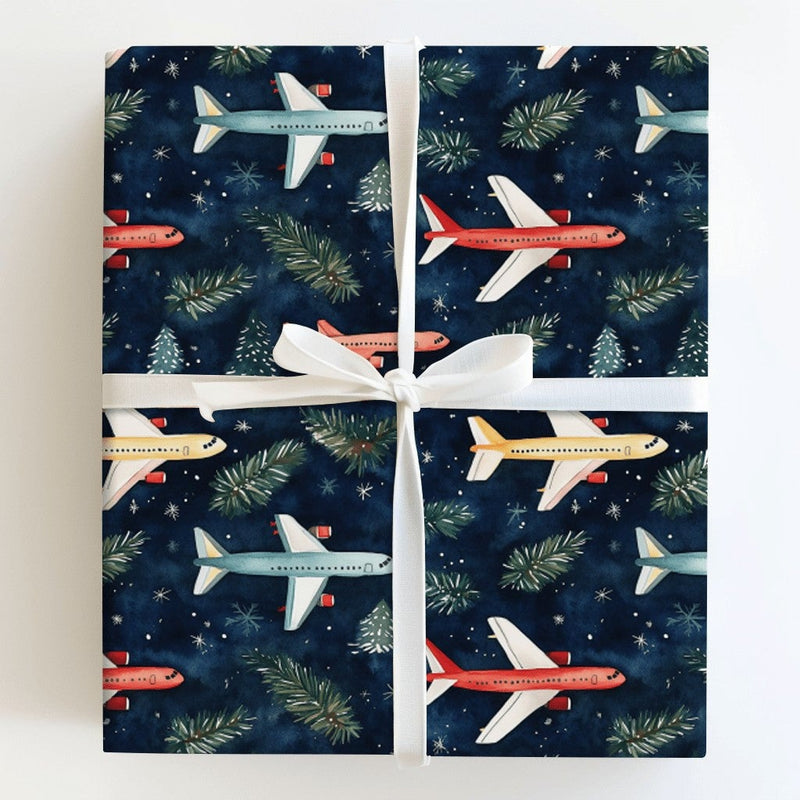 Aviation Holiday Gift Wrap, Airplane Christmas Wrapping Paper, Watercolor Airplane Wrapping Paper, Pilot Xmas Gift Wrap, Travel Lover Present