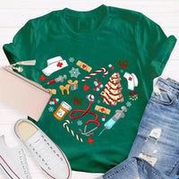 Nurse Hat Tree Holiday Shirt, School Nurse Christmas T-Shirt, Festive School Nurse Graphic Tee, Merry Christmas Nurse T-Shirt Present for Women