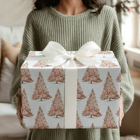 Botanical Tree Gift Wrap, Blush Pink Floral Christmas Tree Wrapping Paper, Elegant Holiday Wrapping Paper, Chic Floral Christmas Present Paper