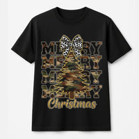 Leopard Coquette Bow Graphic Tee, Merry Christmas Camo Tree T-Shirt, Country Holiday Shirt, Southern Xmas Camo Tree T-Shirt