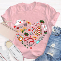 Nurse Hat Tree Holiday Shirt, School Nurse Christmas T-Shirt, Festive School Nurse Graphic Tee, Merry Christmas Nurse T-Shirt Present for Women