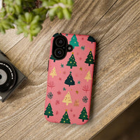 Whimsical Holiday Snowflake Pattern Case, Pink Christmas Tree Phone Case for iPhone, Girly Xmas Tough Phone Cover, Festive Present