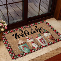 Festive Latte Welcome Mat, Christmas Coffee Doormat, Holiday Winter Coffee Lover Doormat, Front Porch Entry Doormat, Comfy Xmas Decor Present