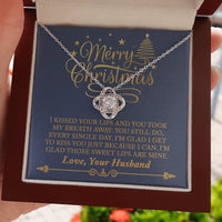 14k White Gold Love Knot Pendant, Love Knot Necklace for Wife from Husband, Crystal Love Knot Necklace, Romantic Christmas Jewelry Present