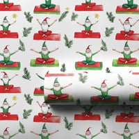 Whimsical Christmas Wrapping Paper, Yoga Santa and Elves Wrapping Paper, Humorous Holiday Gift Wrap Roll, Mindful Xmas Gift Wrapping Paper