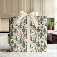 MTB Christmas Gift Wrap, Mountain Biking Santa Wrapping Paper, Snowy Forest Bike Holiday Wrapping Paper, Winter Sports Santa Gift Wrap