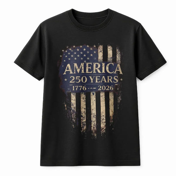 America 250 Years T-Shirt | 1776-2026 Semiquincentennial Vintage Flag Design | 100% Soft Breathable Cotton | Gift for Patriotic Americans