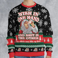 Bad Santa Movie Ugly Christmas Sweater, Wish in One Hand Ugly Christmas Sweatshirt, Humorous Holiday Sweatshirt, Dark Comedy Xmas Crewneck