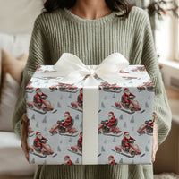 Watercolor Snowmobile Gift Wrap, Santa Snowmobile Christmas Wrapping Paper, Santa Claus Holiday Wrapping Paper, Festive Gift Wrapping Paper
