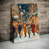 Snowy Winter Cityscape Print, Christmas Street Scene Canvas Wall Art, Holiday Watercolor Town Poster, Xmas Decor Digital Download