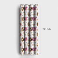 Puppy with Pink Scarf Christmas Gift Wrap, Golden Retriever Wrapping Paper, Watercolor Dog Wrapping Paper, Holiday Pet Gift Wrap Roll