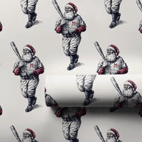 Vintage Sports Gift Wrap, Baseball Santa Christmas Wrapping Paper, Baseball Batter Holiday Wrapping Paper, Classic Present Gift Wrap