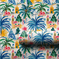 Tropical Palm Tree Gift Wrap, Coastal Christmas Village Wrapping Paper, Seaside Lighthouse Holiday Gift Wrapping Paper, Beach Present Wrap