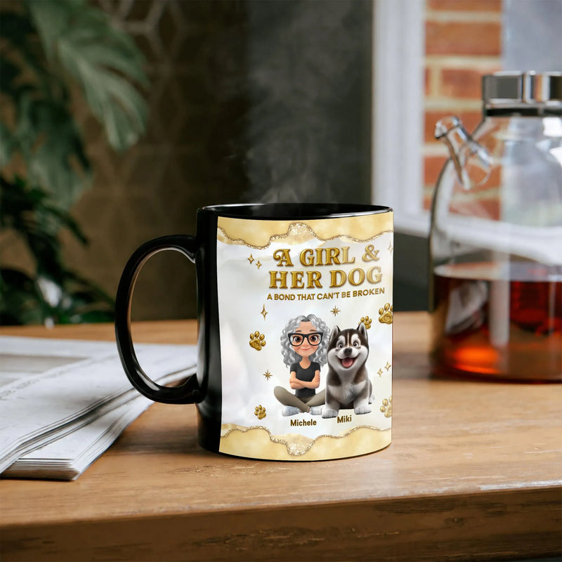 Custom Girl and Husky Dog Mug, Dog Mom Personalized Ceramic Mug, Personalized Pet Name Coffee Cup, Christmas Holiday Dog Lover Present