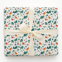 Festive Orange Dino Gift Wrap, Christmas Holly Dinosaur Wrapping Paper, Botanical Holiday Dinosaur Wrapping Paper, Adorable Kids Gift Wrap Roll