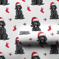 Dog Santa Hat Gift Wrap, Black Poodle Christmas Wrapping Paper, Holiday Puppy Wrapping Paper Roll, Pet Lover Xmas Gift Wrap Roll