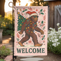 Humorous Santa Sasquatch Lawn Flag, Bigfoot Christmas Garden Flag, Winter Holiday Yard Flag, Outdoor Welcome Flag, Adorable Sasquatch Holiday Decor