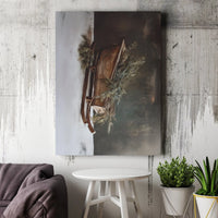 Winter Pine Branches Holiday Poster, Vintage Christmas Sled Wall Art Digital Download, Comfy Rustic Farmhouse Seasonal Print