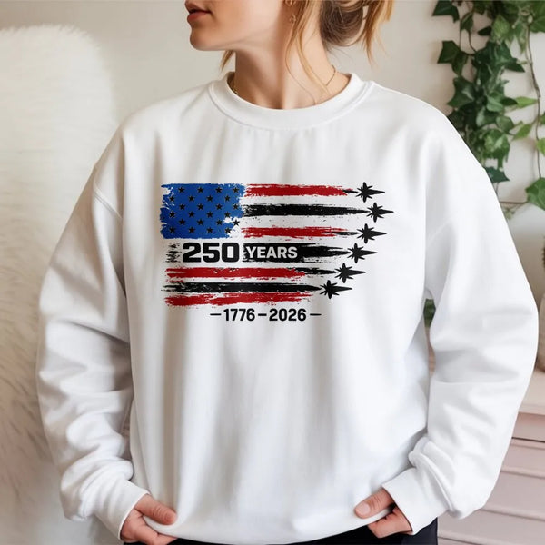 America 250 Years Sweatshirt | 1776-2026 Historical Anniversary Distressed Flag Design | Premium Cotton Polyester Blend | Patriotic Gift for History Lovers