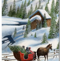 Vintage Winter Forest Wall Art, Sleigh by Pine Trees Metal Sign, Rustic Snowy Christmas Decor, Cabin Holiday Sleigh Sign, Winter Present