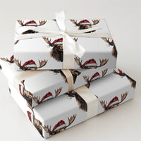 Santa Hat Moose Gift Wrap, Christmas Moose Wrapping Paper, Rustic Winter Holiday Wrapping Paper, Adorable Animal Festive Wrapping Paper
