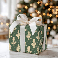 Minimalist Forest Green Holiday Gift Wrap, Rustic Pine Tree Wrapping Paper, Cream Snowflake Christmas Wrapping Paper, Winter Gift Wrap