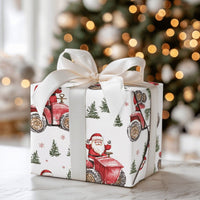 Farmhouse Santa Gift Wrap Roll, Santa on Tractor Christmas Wrapping Paper, Watercolor Holiday Wrapping Paper, Rustic Christmas Present Wrap