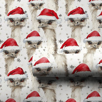 Watercolor Santa Hat Bird Gift Wrap, Christmas Emu Wrapping Paper, Festive Snowflake Present Wrapping Paper, Holiday Gift Wrap Roll