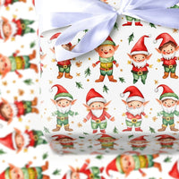 Holiday Gnome Wrapping Paper, Christmas Elf Wrapping Paper, Watercolor Pine and Snowflake Gift Wrap, Festive Xmas Present Wrapping Paper