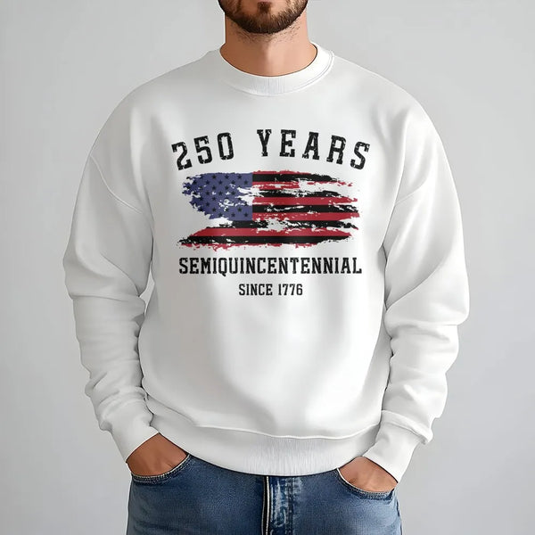 USA 250 Years Semiquincentennial Sweatshirt | Distressed American Flag Graphic | Premium Cotton Blend | Patriotic 4th of July Apparel Gift