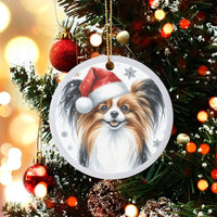 Santa Hat Dog Ornament, Papillon Christmas Ornament, Festive Puppy Tree Ornament, Ceramic Pet Keepsake, Holiday Present for Dog Lover