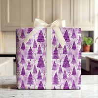 Watercolor Winter Forest Gift Wrap, Purple Christmas Tree Wrapping Paper, Lavender Botanical Holiday Wrapping Paper, Xmas Gift Wrap Roll