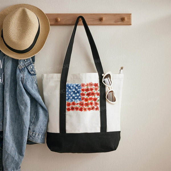 Flag Flower Color-blocked Canvas Bag