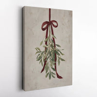 Rustic Christmas Holiday Canvas, Vintage Mistletoe Canvas Wall Art, Botanical Winter Canvas Print, Festive Seasonal Farmhouse Wall Decor