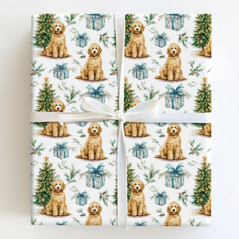 Watercolor Goldendoodle Gift Wrap, Goldendoodle Christmas Wrapping Paper, Festive Goldendoodle Dog Wrapping Paper, Xmas Gift Wrap