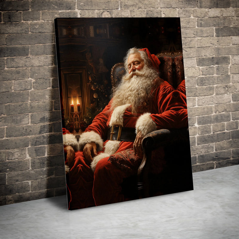 Sleeping Santa Portrait Canvas Print, Vintage Santa Claus Wall Art, Christmas Holiday Wall Decor, Digital Download Xmas Poster Present