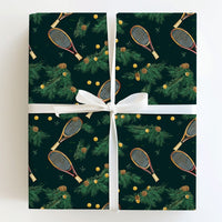 Christmas Pine Tennis Gift Wrap, Vintage Tennis Racquet Wrapping Paper, Sports Holiday Wrapping Paper, Tennis Player Christmas Gift Wrap