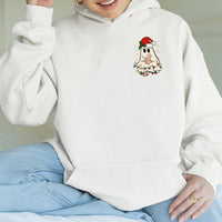 Adorable Spooky Santa Ghost Hooded Sweatshirt, Christmas Ghost Hoodie, Festive Xmas Season Pullover, Comfy Winter Holiday Ghost Hoodie
