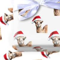 Watercolor Santa Hat Animal Gift Wrap, Christmas Camel Wrapping Paper, Whimsical Holiday Present Wrapping Paper, Winter Gift Wrap Roll