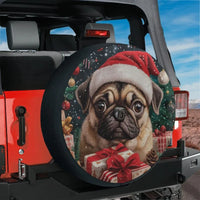 Christmas Dog Tire Cover, Pug in Santa Hat Spare Tire Cover, Holiday Puppy Wheel Protector for Jeep SUV Bronco, Dog Lover Auto Present