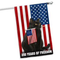 250 Years of Freedom Garden Flag | Black Cat Patriotic Design | Double-Sided Weather-Resistant Polyester | American Independence Gift